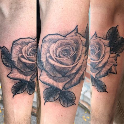 grey and black rose tattoo